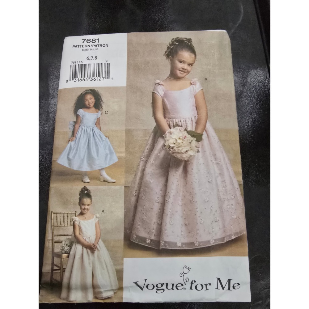 Vogue 7681 Girls‎ Dress Sewing Pattern Size 6 7 8 Flower Girl Formal Ballgown